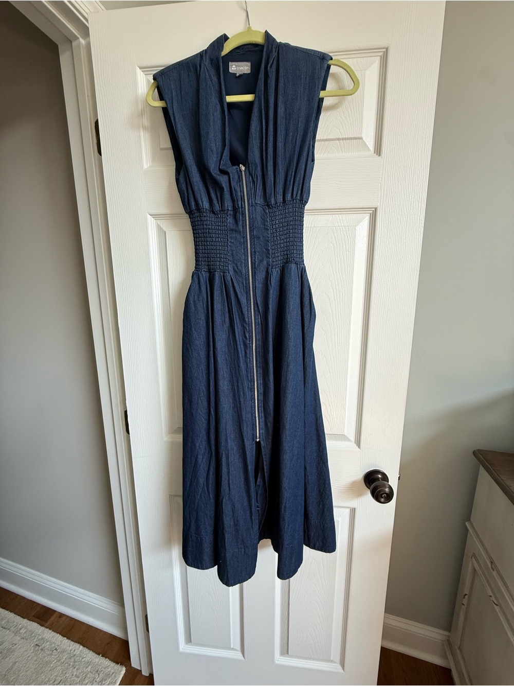 Tractr Denim Sleeveless Zip-Front Midi Dress